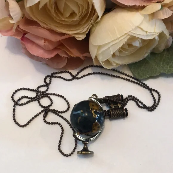 Globe Necklace World Globe and Binoculars Necklace Globe Graduation Gift - Picture 5 of 16